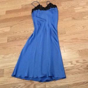 100% silk blue with black lace long gown